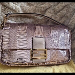 ✨ RARE FENDI SEQUIN BAGUETTE – ROSE GOLD STRIPED ✨
